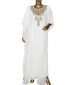 Off White Crystal Beads Embellished Arabian Chiffon Kaftan Gown Caftan Farasha