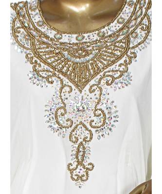 Off White Crystal Beads Embellished Arabian Chiffon Kaftan Gown Caftan Farasha 2