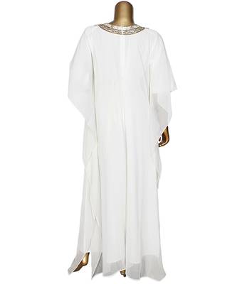 Off White Crystal Beads Embellished Arabian Chiffon Kaftan Gown Caftan Farasha 5