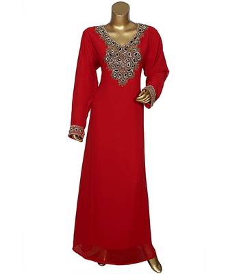 Maroon Crystal Beads Embellished Chiffon Arabian Kaftan Gown Caftan 1