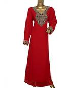 Maroon Crystal Beads Embellished Chiffon Arabian Kaftan Gown Caftan