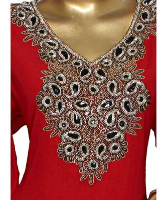 Maroon Crystal Beads Embellished Chiffon Arabian Kaftan Gown Caftan 2