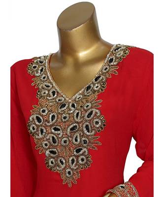 Maroon Crystal Beads Embellished Chiffon Arabian Kaftan Gown Caftan 4