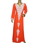 Orange Crystal Beads Embellished Chiffon Arabian Kaftan Gown Caftan