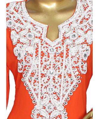Orange Crystal Beads Embellished Chiffon Arabian Kaftan Gown Caftan 2