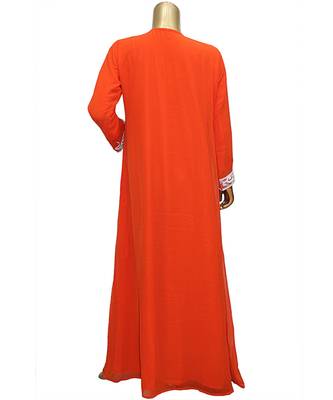 Orange Crystal Beads Embellished Chiffon Arabian Kaftan Gown Caftan 5