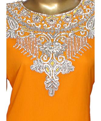 Orange Crystal Embellished Islamic Arabian Chiffon Kaftan Gown Caftan 2