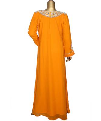 Orange Crystal Embellished Islamic Arabian Chiffon Kaftan Gown Caftan 5