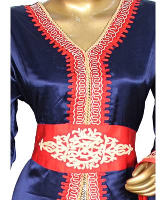 Navy Blue Embroidered Islamic Arabian Satin Silk Kaftan Gown Caftan 2
