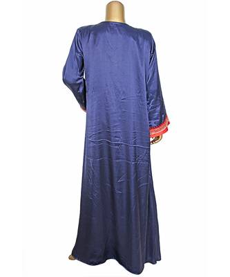 Navy Blue Embroidered Islamic Arabian Satin Silk Kaftan Gown Caftan 5