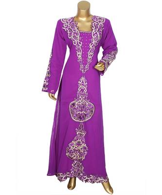 Purple Embroidered Traditional Islamic Arabian Chiffon Kaftan Gown Caftan 1