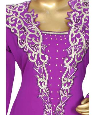Purple Embroidered Traditional Islamic Arabian Chiffon Kaftan Gown Caftan 2