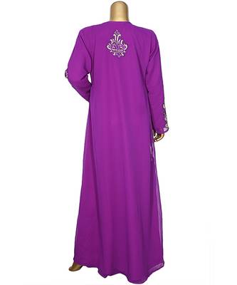 Purple Embroidered Traditional Islamic Arabian Chiffon Kaftan Gown Caftan 5