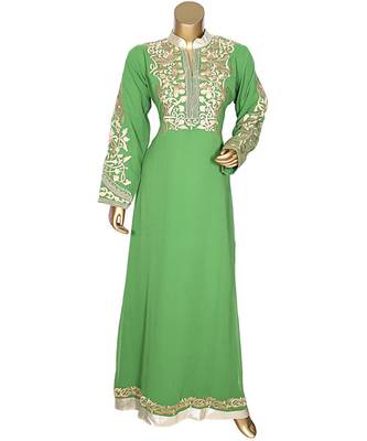 Green Embroidered Traditional Islamic Arabian Chiffon Kaftan Gown Caftan 1