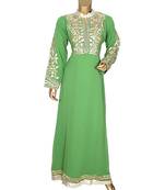 Green Embroidered Traditional Islamic Arabian Chiffon Kaftan Gown Caftan