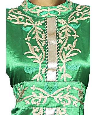 Green Embroidered Traditional Islamic Arabian Satin Silk Kaftan Gown Caftan 2