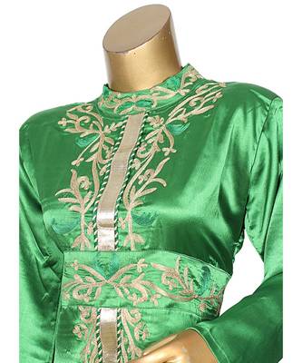 Green Embroidered Traditional Islamic Arabian Satin Silk Kaftan Gown Caftan 4