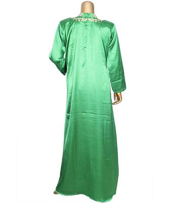 Green Embroidered Traditional Islamic Arabian Satin Silk Kaftan Gown Caftan 5