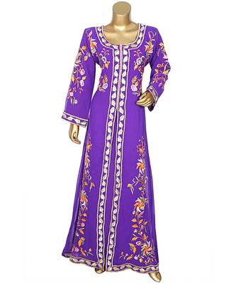 Purple Embroidered Traditional Islamic Arabian Chiffon Kaftan Gown Caftan 1