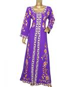 Purple Embroidered Traditional Islamic Arabian Chiffon Kaftan Gown Caftan