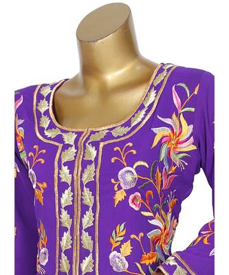 Purple Embroidered Traditional Islamic Arabian Chiffon Kaftan Gown Caftan 4
