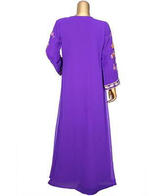 Purple Embroidered Traditional Islamic Arabian Chiffon Kaftan Gown Caftan 5