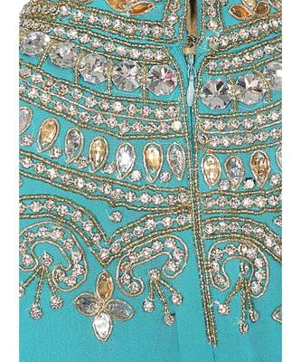 Aqua Green Crystal Embellished Traditional Islamic Chiffon Kaftan Gown Farasha 4