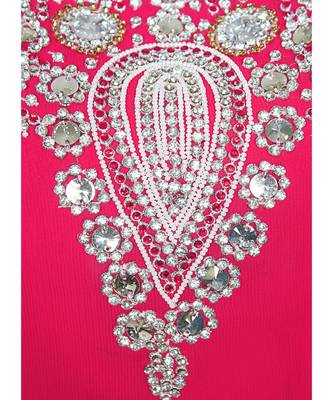 Fuchsia Pink Crystal Embellished Traditional Islamic Chiffon Kaftan Gown Farasha 3