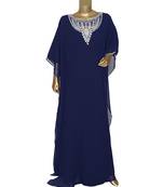 Navy Blue Crystal Embellished Traditional Islamic Chiffon Kaftan Gown Farasha