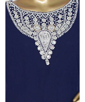 Navy Blue Crystal Embellished Traditional Islamic Chiffon Kaftan Gown Farasha 2