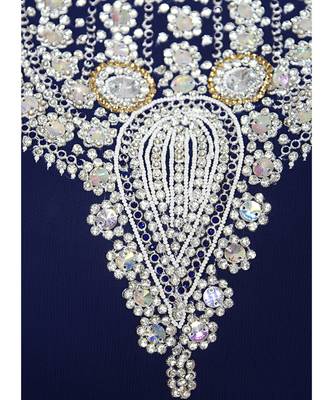 Navy Blue Crystal Embellished Traditional Islamic Chiffon Kaftan Gown Farasha 3