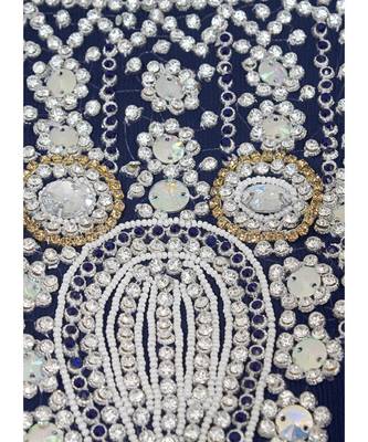 Navy Blue Crystal Embellished Traditional Islamic Chiffon Kaftan Gown Farasha 4