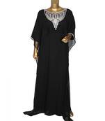 Black Crystal Embellished Traditional Islamic Chiffon Kaftan Gown Farasha