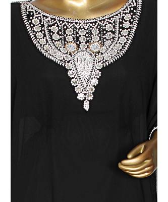 Black Crystal Embellished Traditional Islamic Chiffon Kaftan Gown Farasha 2