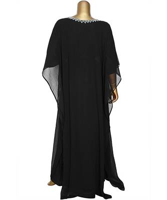 Black Crystal Embellished Traditional Islamic Chiffon Kaftan Gown Farasha 5