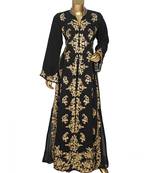 Black Crystal Embellished Traditional Islamic Chiffon Kaftan Gown Abaya