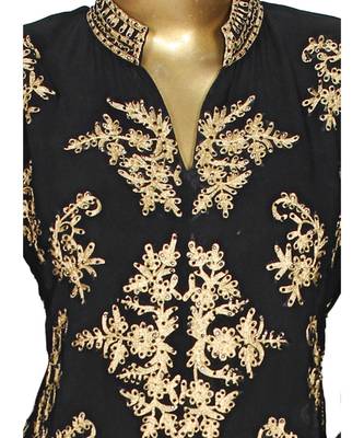 Black Crystal Embellished Traditional Islamic Chiffon Kaftan Gown Abaya 2