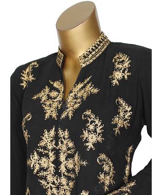 Black Crystal Embellished Traditional Islamic Chiffon Kaftan Gown Abaya 4