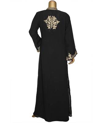 Black Crystal Embellished Traditional Islamic Chiffon Kaftan Gown Abaya 5