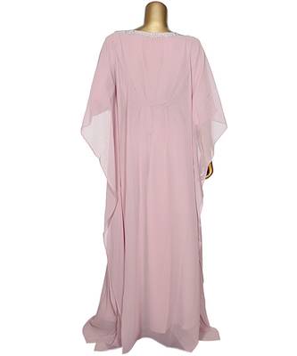 Onion Pink Crystal Embellished Traditional Islamic Chiffon Kaftan Gown Farasha 5
