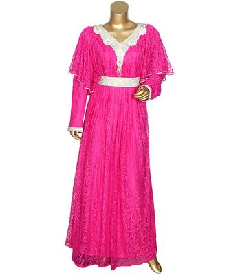 Fuchsia Pink Embroidered Crystal Embellished Arabian Kaftan Gown Caftan Abaya 1
