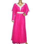 Fuchsia Pink Embroidered Crystal Embellished Arabian Kaftan Gown Caftan Abaya