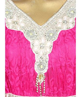 Fuchsia Pink Embroidered Crystal Embellished Arabian Kaftan Gown Caftan Abaya 3