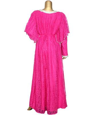 Fuchsia Pink Embroidered Crystal Embellished Arabian Kaftan Gown Caftan Abaya 5