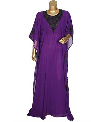 Purple Traditional Beads Embellished Chiffon Kaftan Gown Caftan Abaya 1