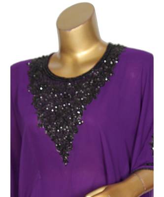 Purple Traditional Beads Embellished Chiffon Kaftan Gown Caftan Abaya 4