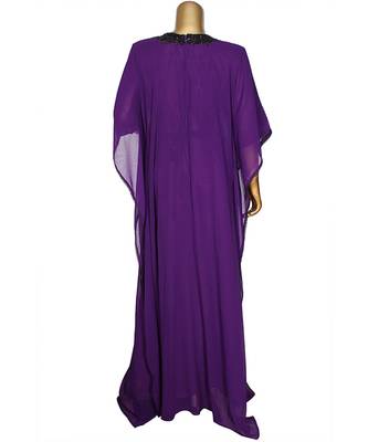 Purple Traditional Beads Embellished Chiffon Kaftan Gown Caftan Abaya 5