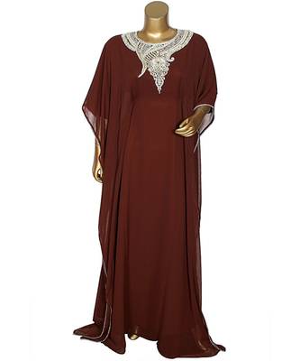 Brown Embroidered Stone work Traditional Georgette Kaftan Gown Farasha 1