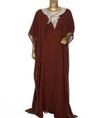 Brown Embroidered Stone work Traditional Georgette Kaftan Gown Farasha