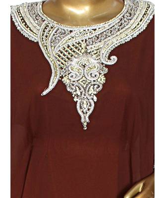 Brown Embroidered Stone work Traditional Georgette Kaftan Gown Farasha 2